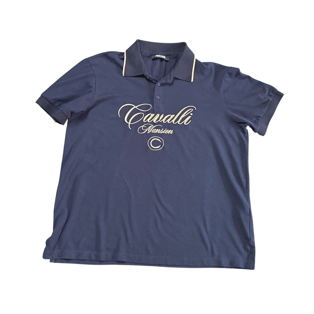 Roberto Cavalli Mansion Vintage Navy Blue Gold Embroidered Polo Shirt XXL NNT64B